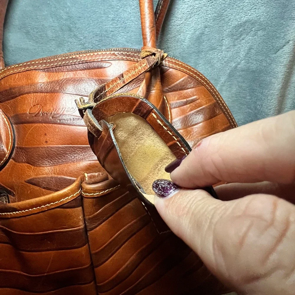Dooney Bourke Leather Zebra Embossed Satchel Brown Shoulder Bag Large 90's - Picture 7 of 16
